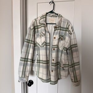 Aeropostale Women's Plaid Button Down Shirt - Green and White